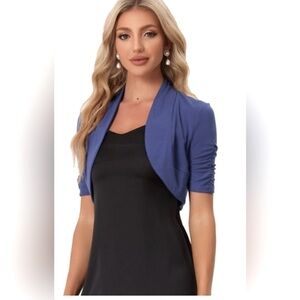 Women's Cropped Open Front Ruched Short Sleeve Bolero Shrugs size medium